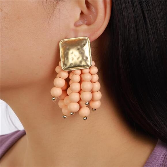 Boho Fashion Sexy Women Black Red Beads Geometry Earrings Statement Drop - Picture 9 of 14